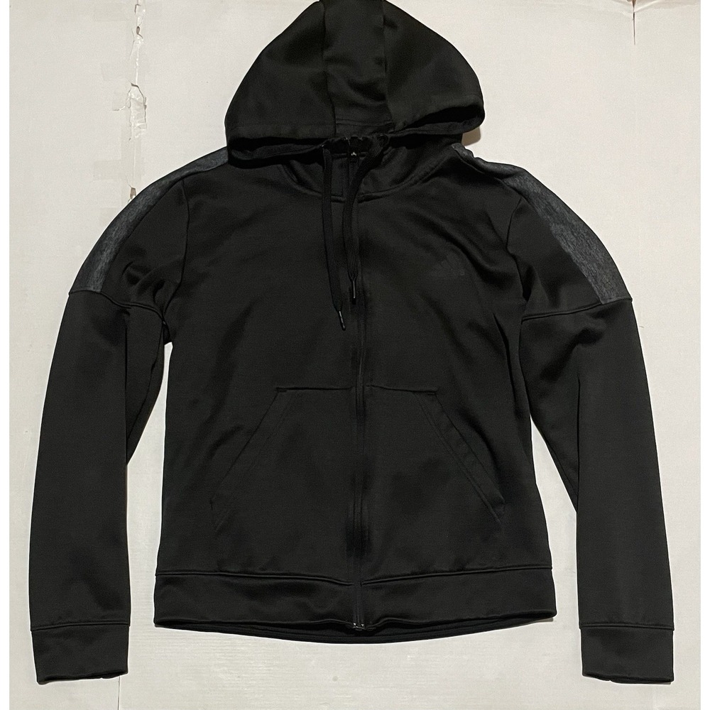 Adidas Womens Black Jacket Hoodie Size Large Full Zip Running Walking Workout